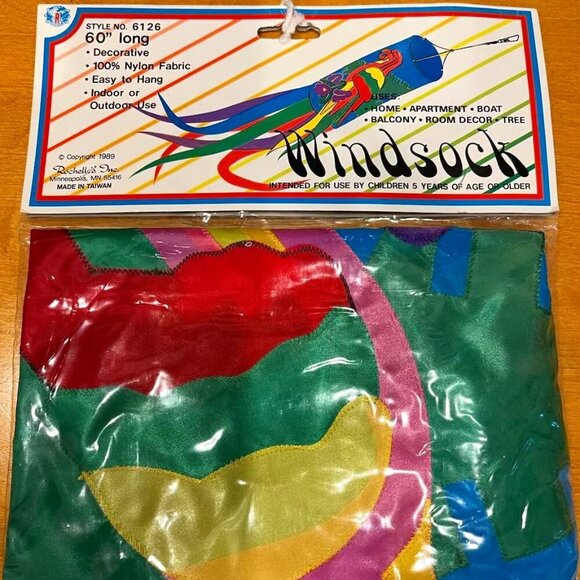 Vintage 1989 Rainbow Windsock – 60” Nylon Hanging Decor (New in Package) - Picture 1 of 2